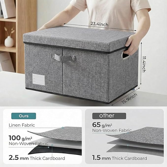 PRANDOM Storage Bins with Lids Linen Fabric Foldable Storage Boxes Organizer - Image 3