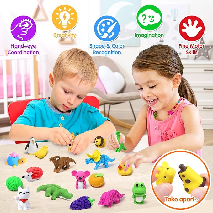 Arscniek 40 Pack 3D Puzzle Animal & Food Erasers - Image 5
