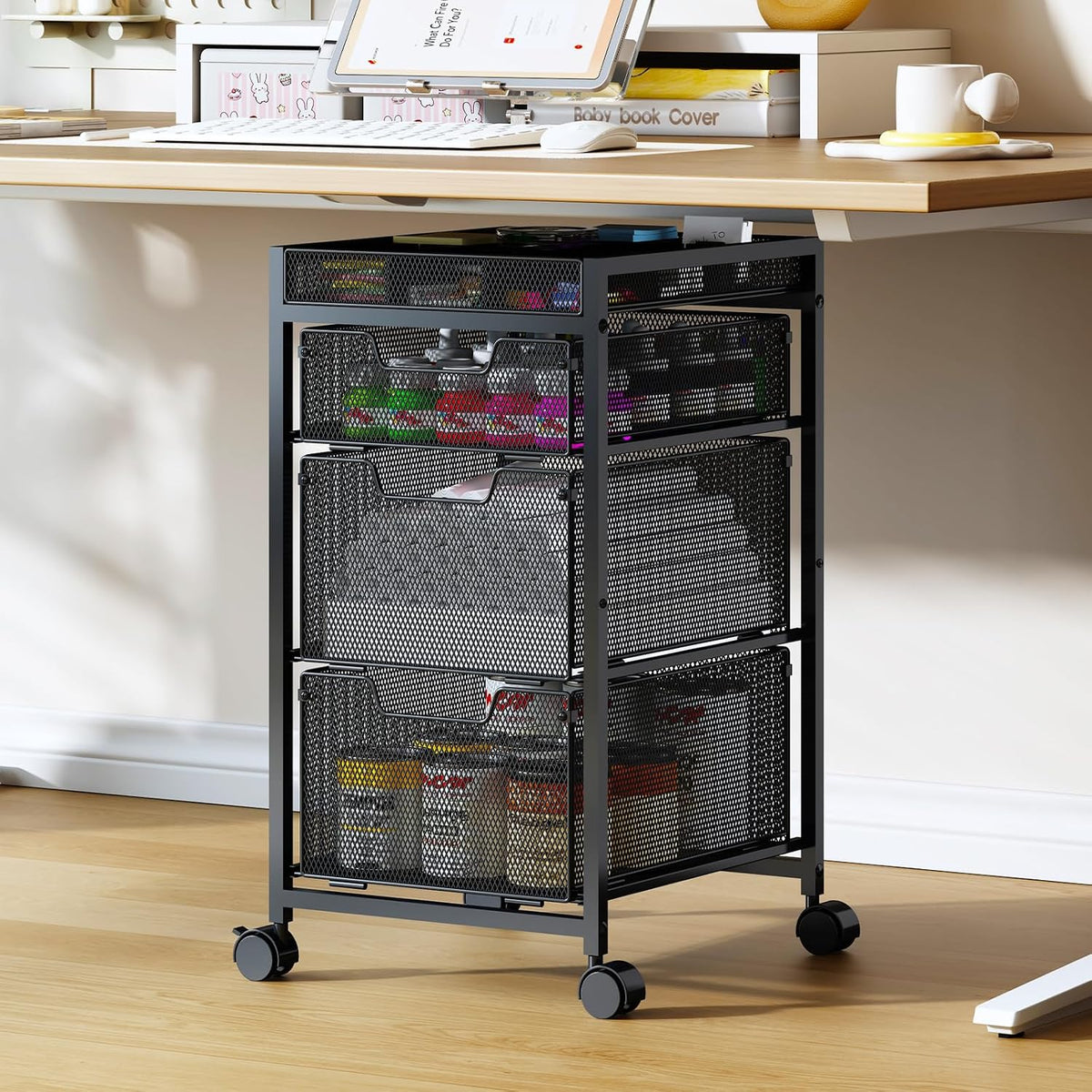 Rolling Utility Cart with 3 Drawers, Craft Organizer and Storage with DIY Div...