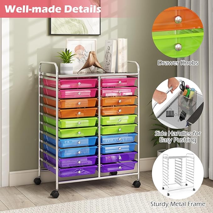 Happygrill 20-Drawer Organizer Cart Tools, Mobile Utility Storage Cart - Image 4