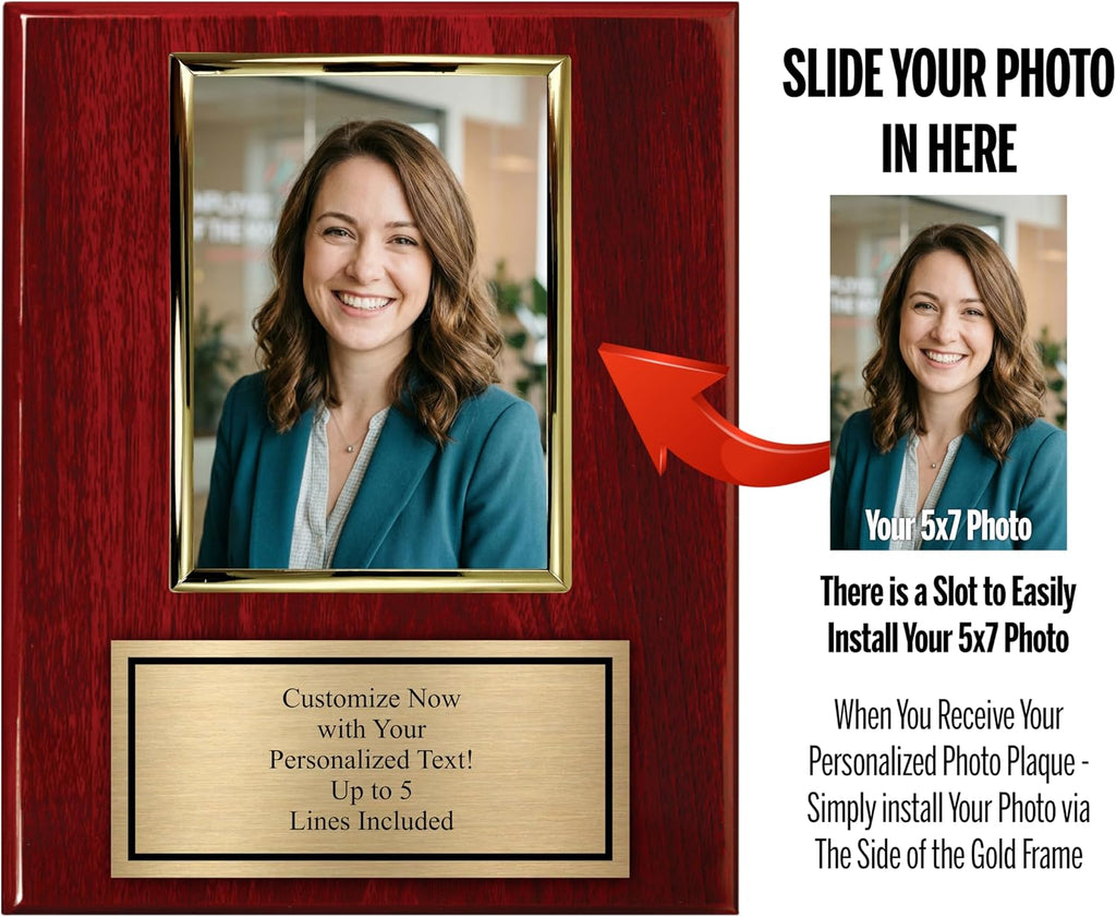 Personalized Photo Plaque with 5x7 Vertical Picture Holder - Add Your Team Photo - Coach Award Plaque - Customize Now with Your Custom Text (10.5x13)