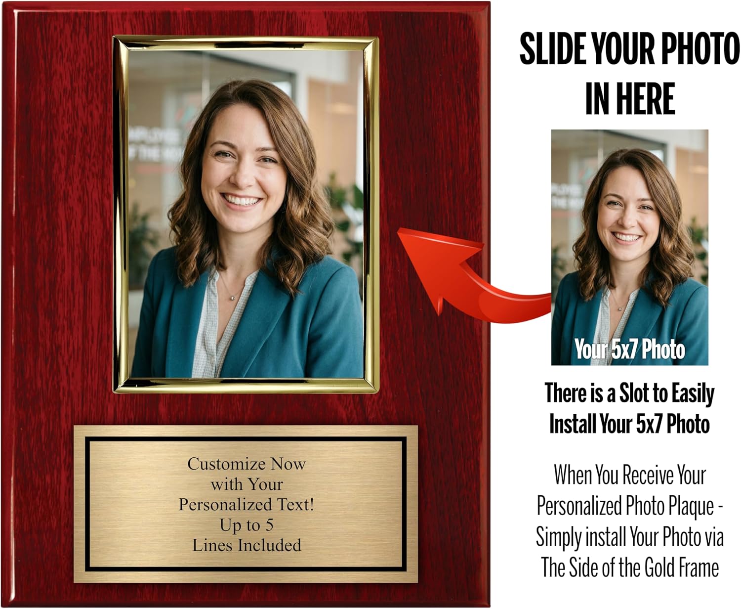 Personalized Photo Plaque with 5x7 Vertical Picture Holder - Add Your Team Photo - Coach Award Plaque - Customize Now with Your Custom Text (10.5x13)
