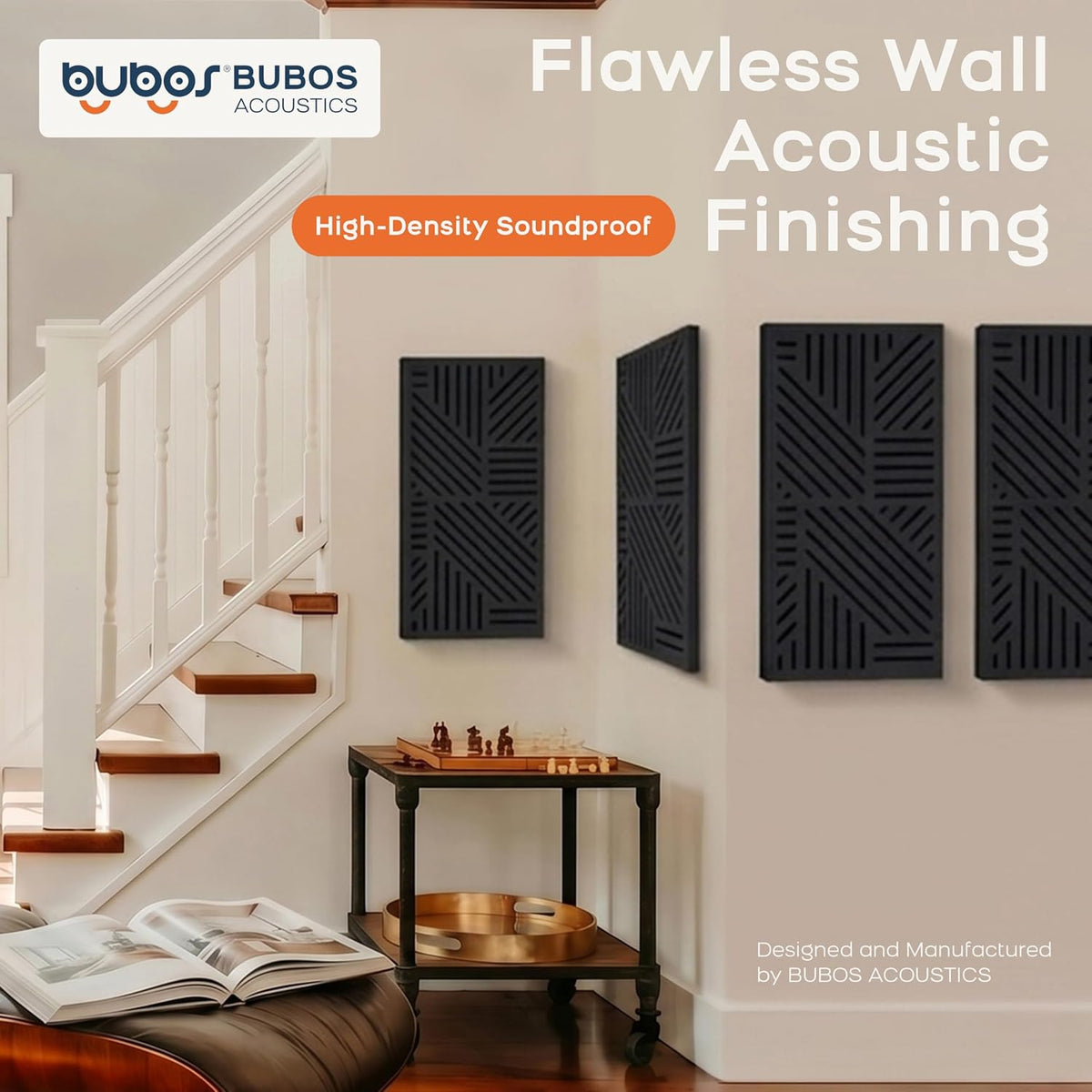 BUBOS 4 Pcs Decor Acoustic Panel 23.6x11.8" Self Adhesive Acoustic Wall Art