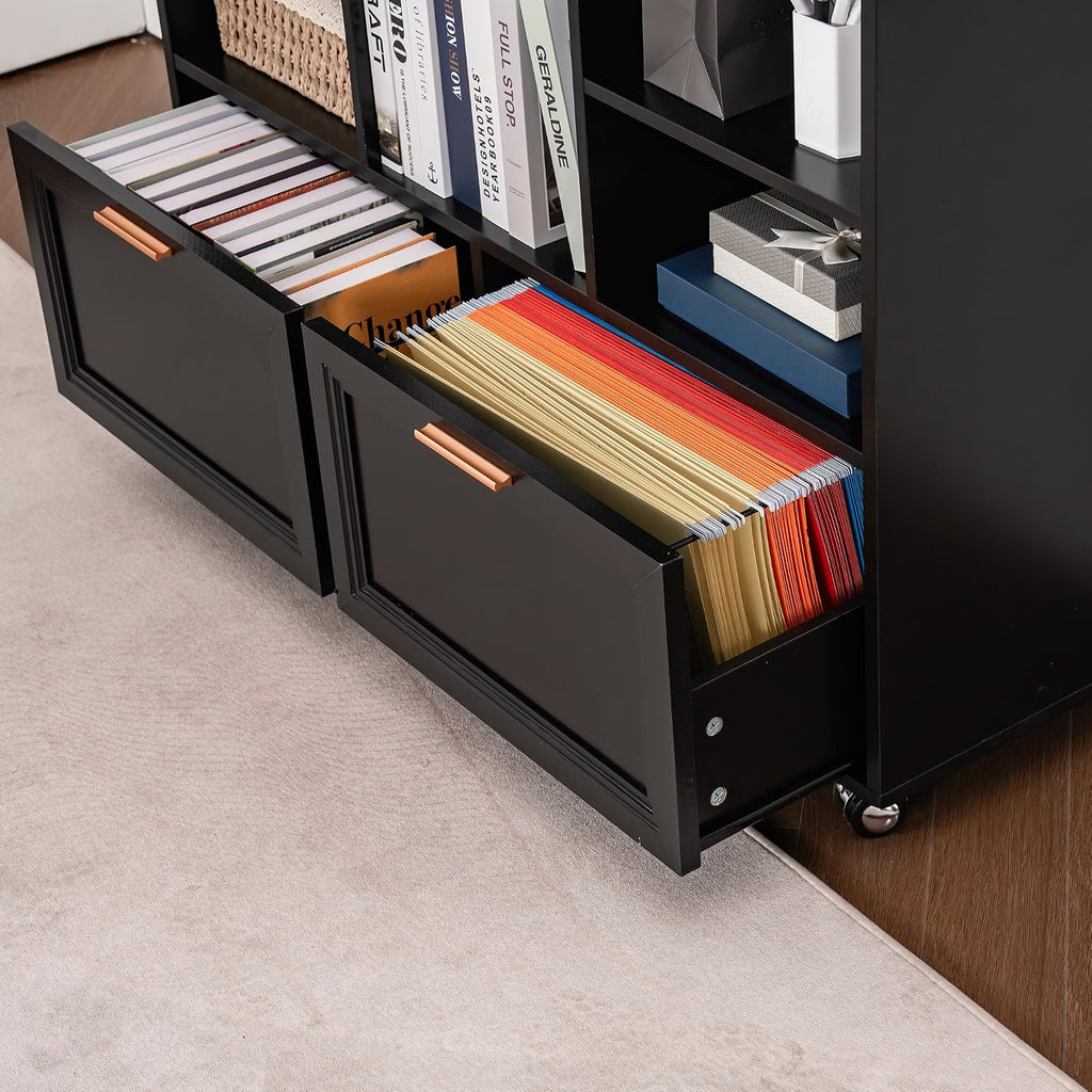 39.3" Lateral File Cabinet with Wheels,Ample Storage Space,Modern Filing Cabinet with 2 Drawers for Legal/Letter/ A4 Size