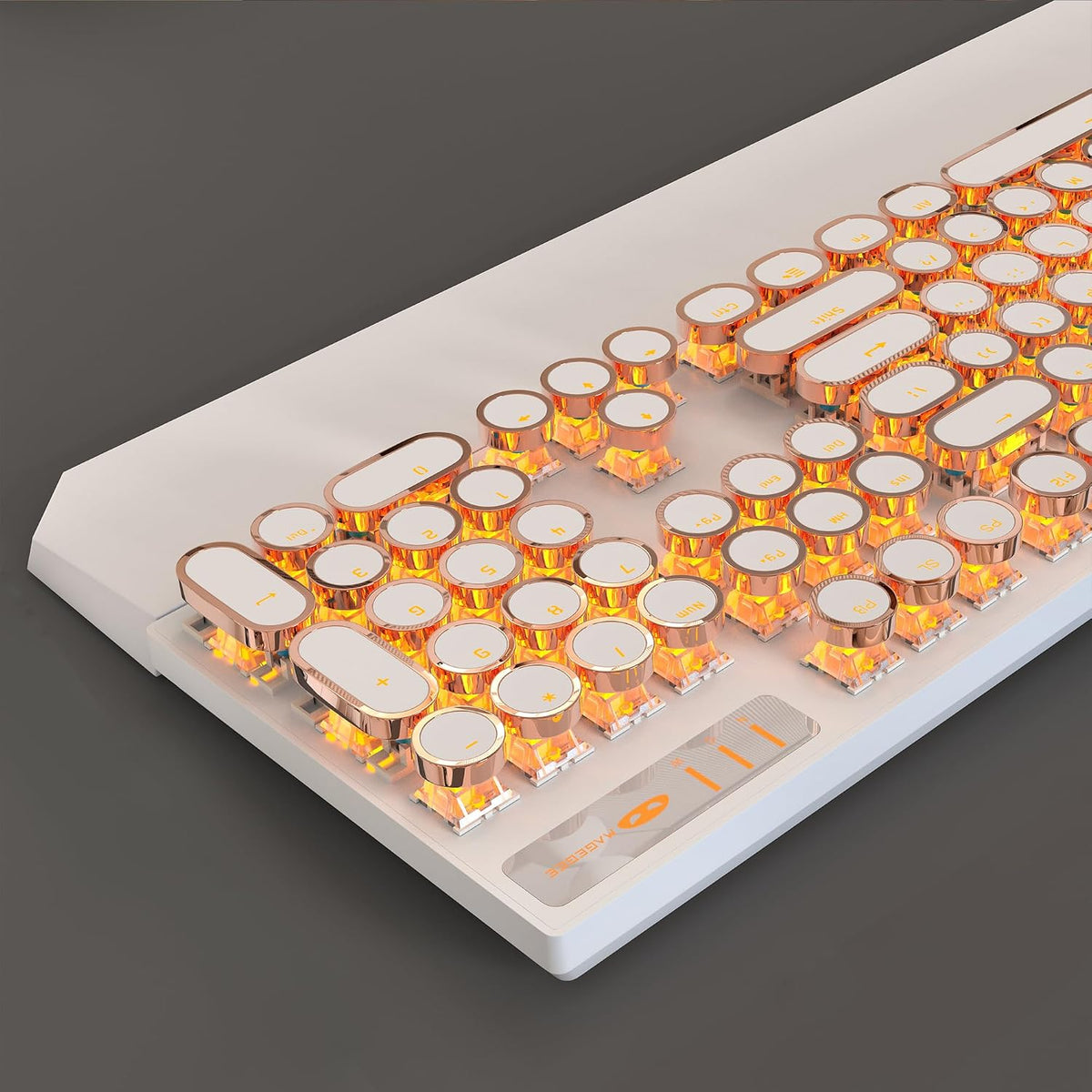 MageGee Typewriter Mechanical Gaming Keyboard, Retro Gold Punk Round Keycaps ...