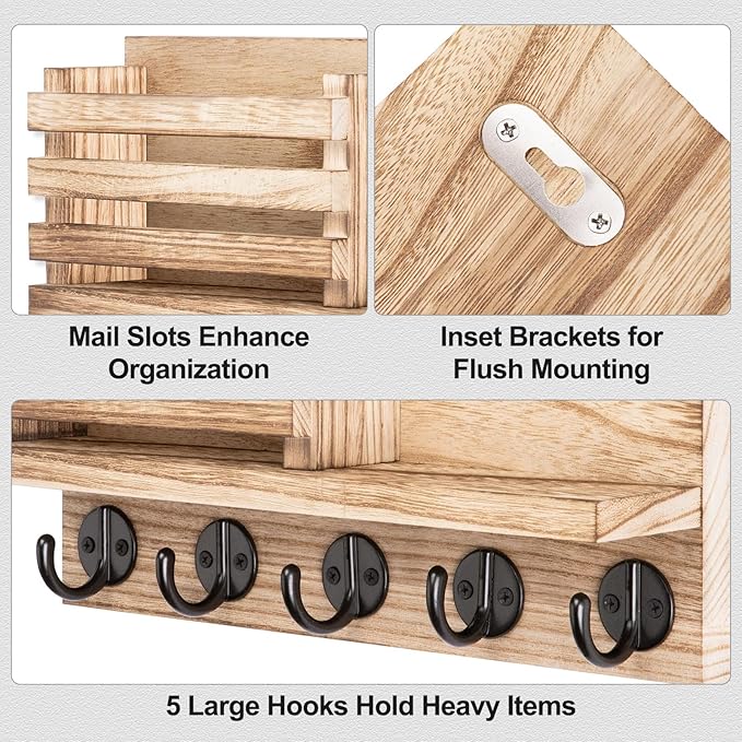 Lwenki Key Holder for Wall – Decorative Wooden Mail Holder and Key Shelf - Image 3