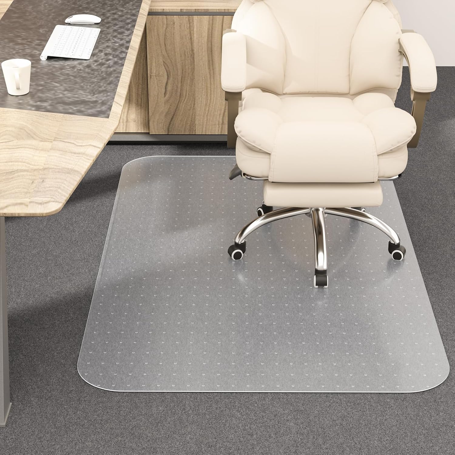 Office Chair Mat for Carpet, 30" X 48" X 0.09" Desk Chair Mat for Carpet Floors, Clear and Thick Rolling Computer Chair Mats with Non-Slip Studded for Home and Office Low Pile Carpets