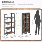 4NM No Assembly Folding Bookshelf Storage Shelves 4 Tiers Vintage Bookcase - Image 3