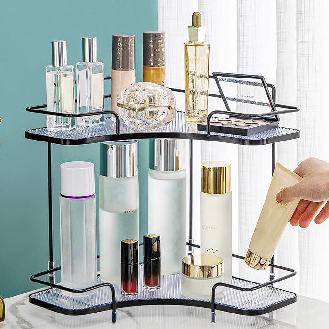 Seoneiro 2 Tier Corner Bathroom Counter Organizer, Cosmetic Skincare Organizer - Image 6