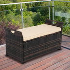 vingli 40 gallon rattan deck box with cushion shown in use