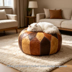 thgonwid unstuffed moroccan faux leather pouf ottoman cover shown in use