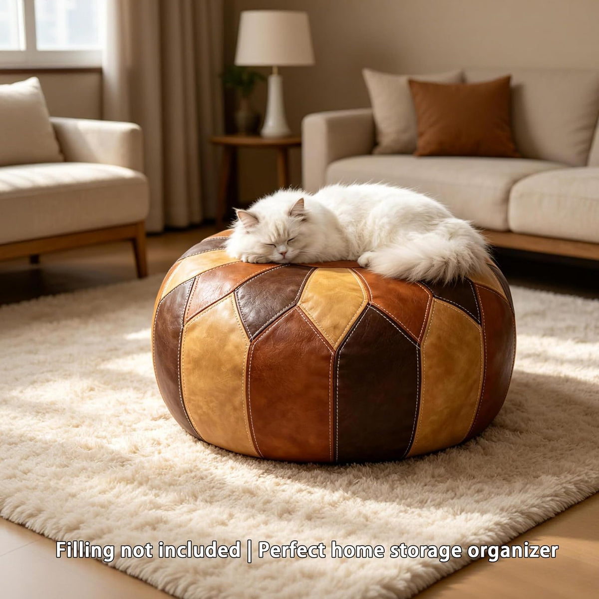 thgonwid unstuffed moroccan faux leather pouf ottoman cover shown in use