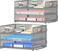 Subekyu 2-Pack 3-Tier Gray Metal Mesh Desk Paper Letter Tray & File Sorter by SUBEKYU
