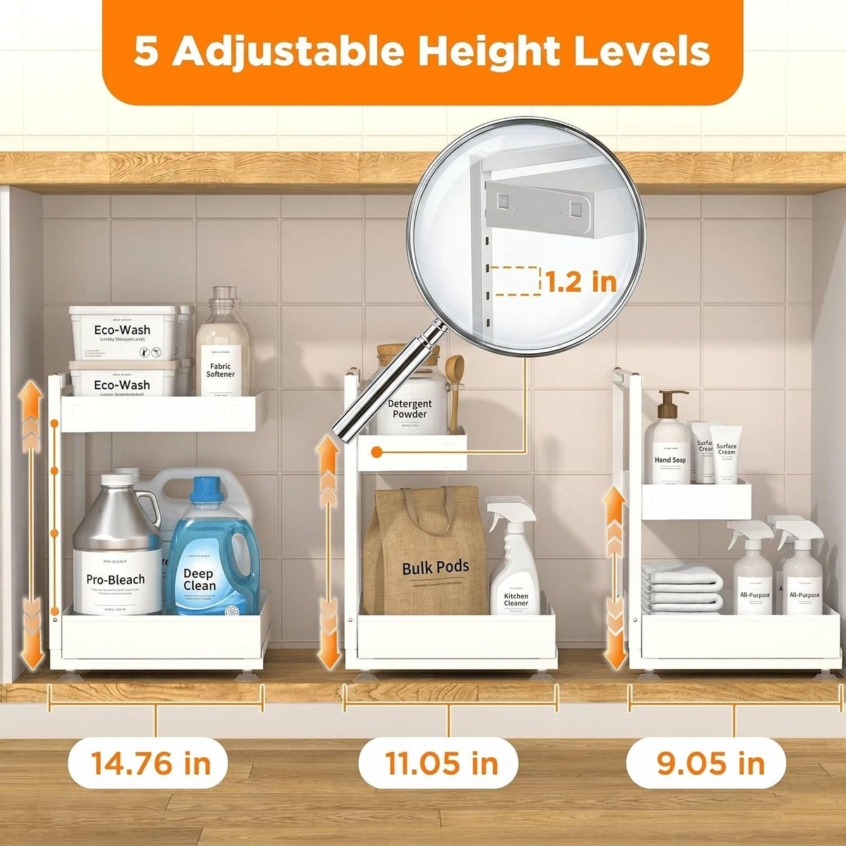 TATAANTY Under Sink Organizer, L-Shaped Metal 2-Tier Double Pull-Out Drawer f...