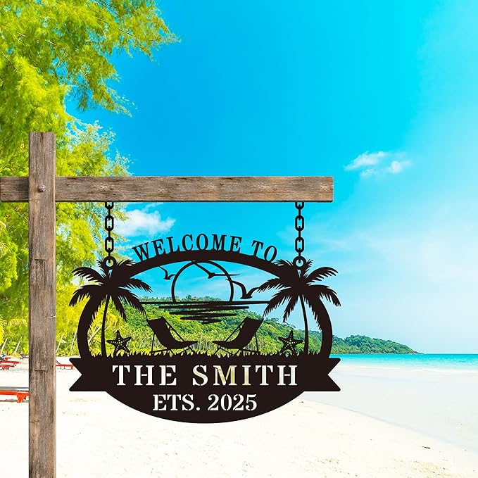 Custom Metal Coastal Beach House Welcome Sign, Personalized Patio and Pool Sign - Image 4