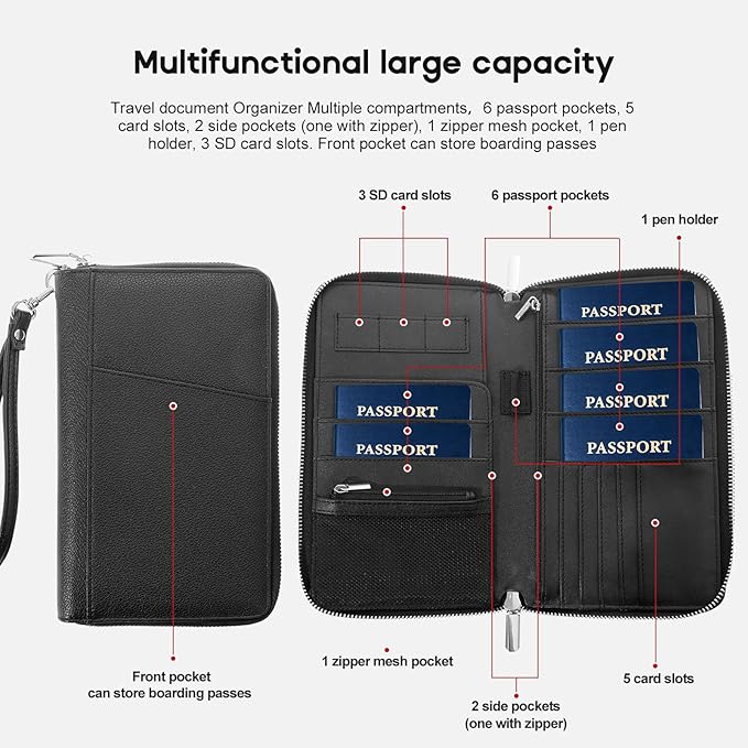 RFID Blocking Family Passport Holder Wallet 6, Premium Leather Travel Document - Image 3