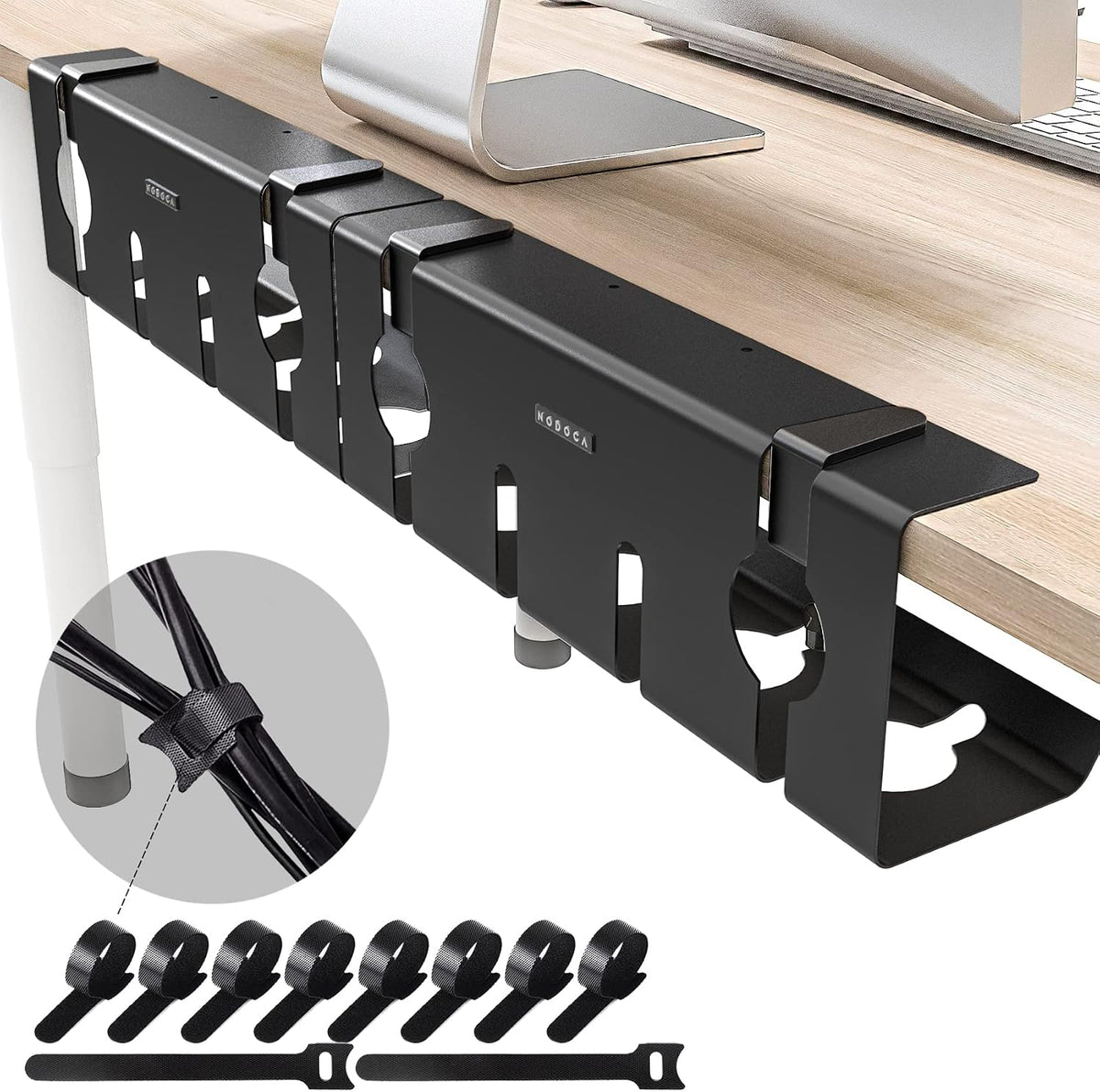NODOCA No Drill Under Desk Cable Management Tray, Punch-Free Clamp on, Metal