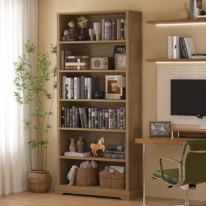 TVU 6-Tier Wooden Bookshelf, 77.2" Tall Farmhouse Style Open Bookcase, 31.5" W - Image 8