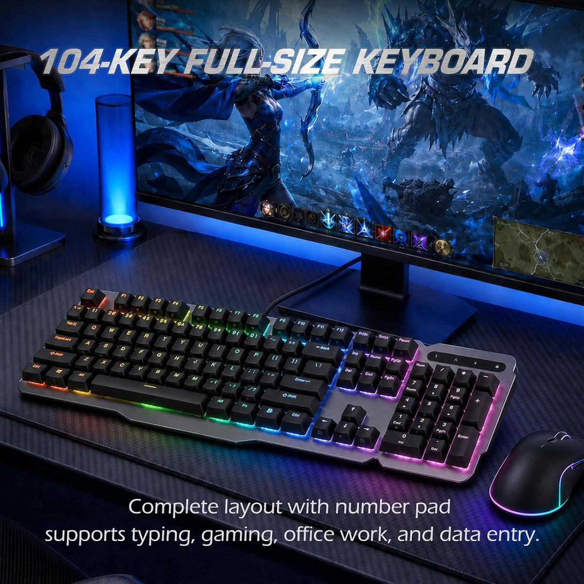 RK952 Wired Mechanical Gaming Keyboard, Full-Size 104 Keys, Aluminum Plate