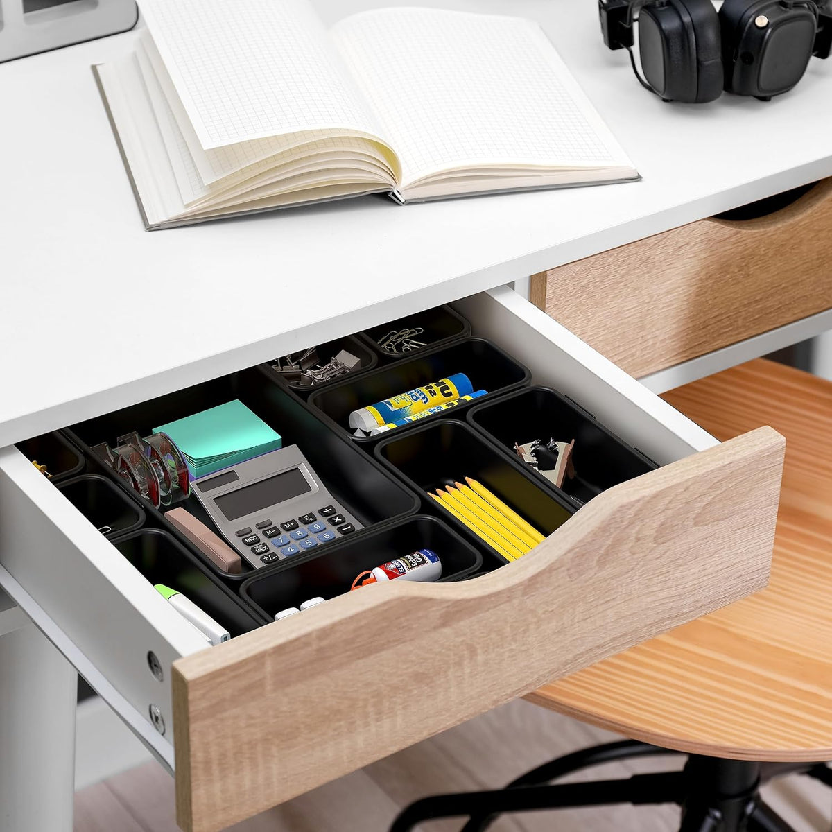 Simple Houseware Interlocking Desk Drawer Bins Organizer, 42 Packs, Black
