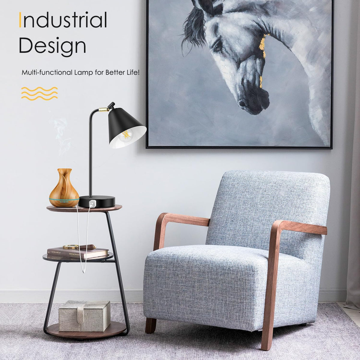 Industrial Dimmable Desk Lamp with 2 USB Charging Ports AC Outlet, Touch Cont...