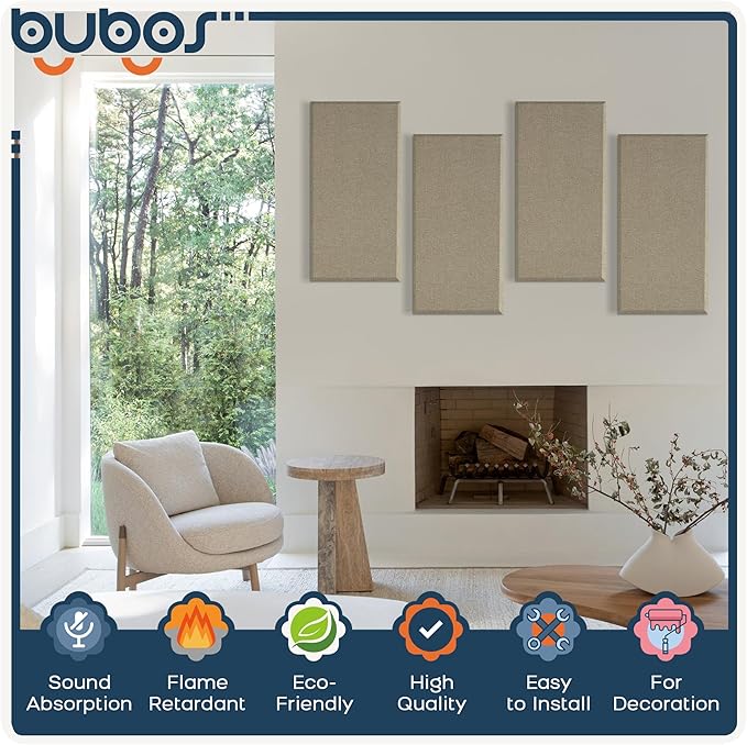 BUBOS 4 PCS Acoustic Panels, 23.6''x11.8'' Fabric Soundproof Wall Panels - Image 3