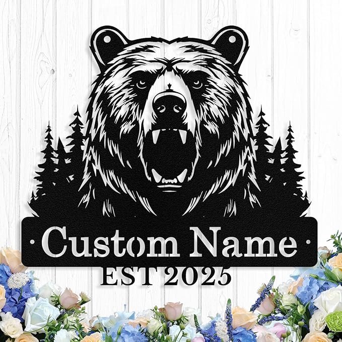 Custom Bear Metal Sign, Custom Bear Metal Wall Art Decor, Personalized Last by logo