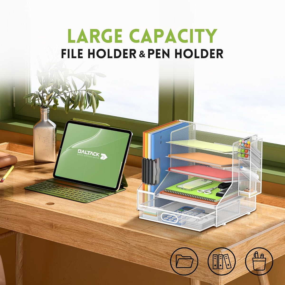 5-Tier Desk Organizer with File Holder & Pen Holder & Sliding Drawer,...