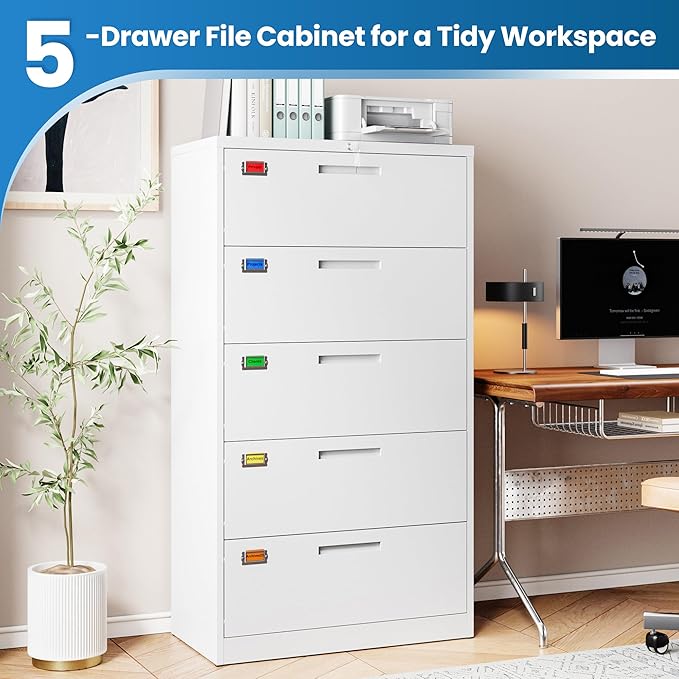 PEUKC 5 Drawer File Cabinet, Lateral Filing Cabinets - Image 7
