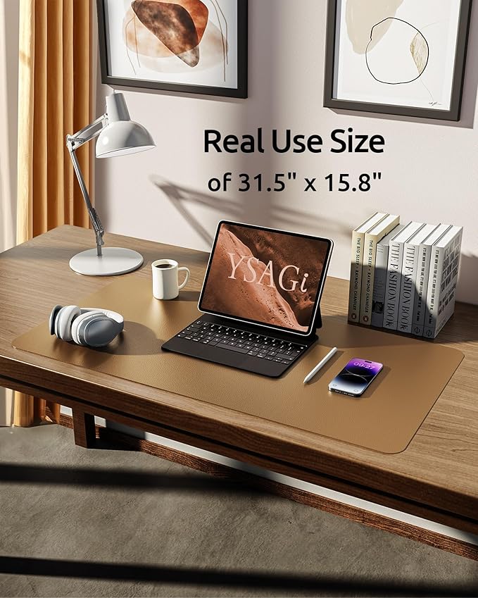 YSAGi Leather Desk Protector, Office Mat, Large Mouse Mat, Non-Slip PU Leather - Image 5