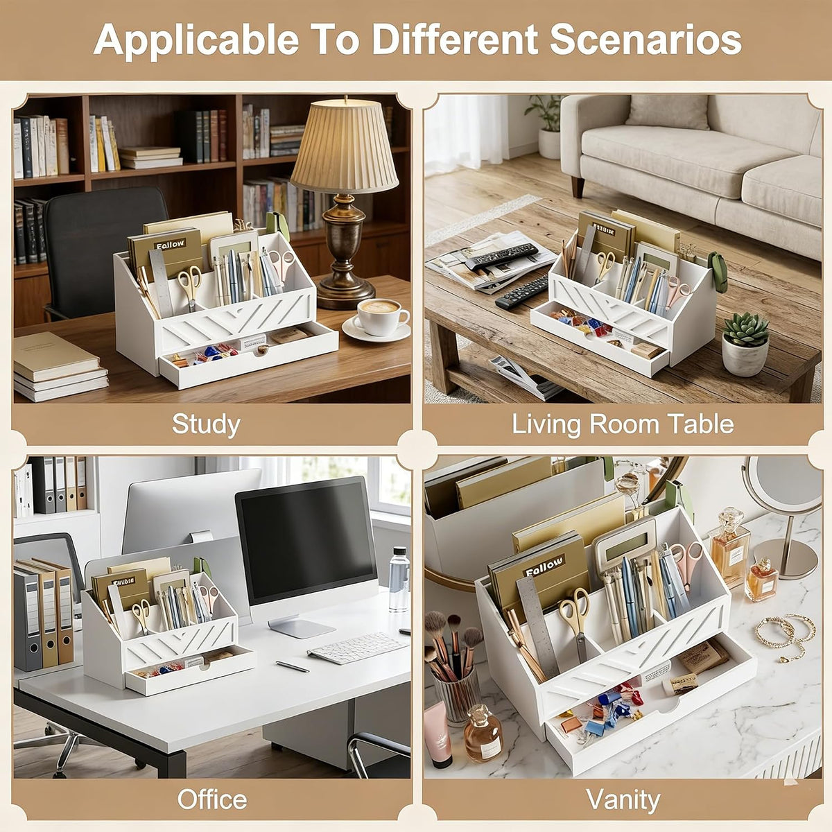 SRIWATANA White Wooden Desk Organizer & Mail Organizer with Drawer