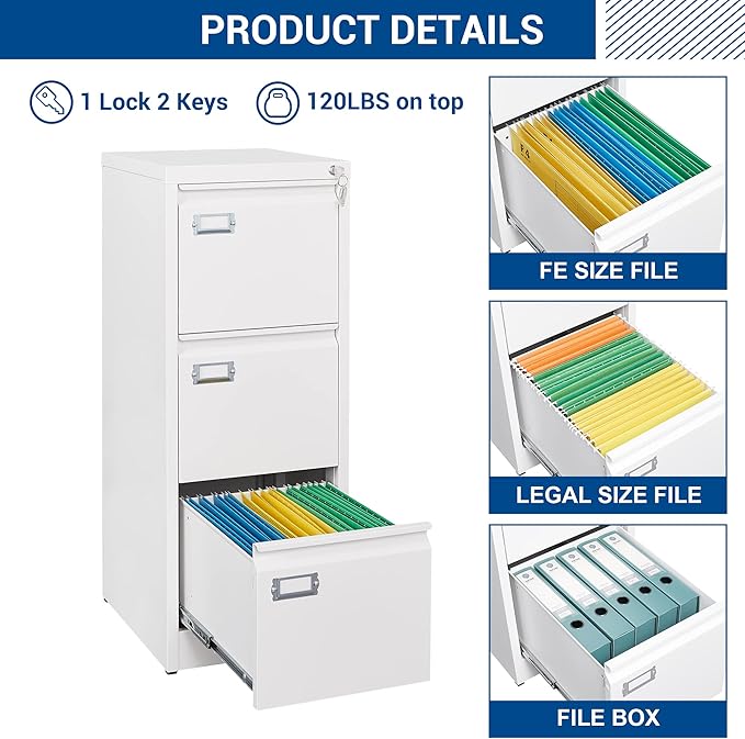 Fesbos 3 Drawers Vertical File Cabinets - Image 8