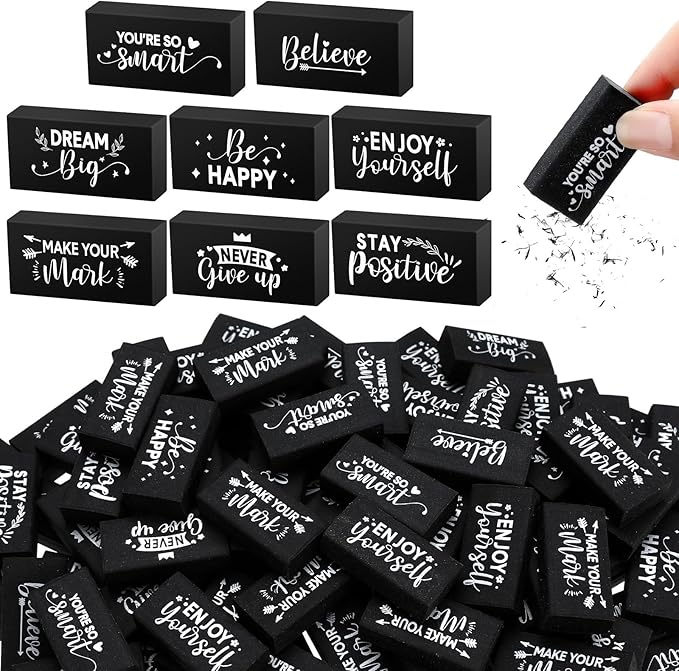 Dunzoom 100 Pcs Inspirational Pencil Erasers Bulk by Dunzoom