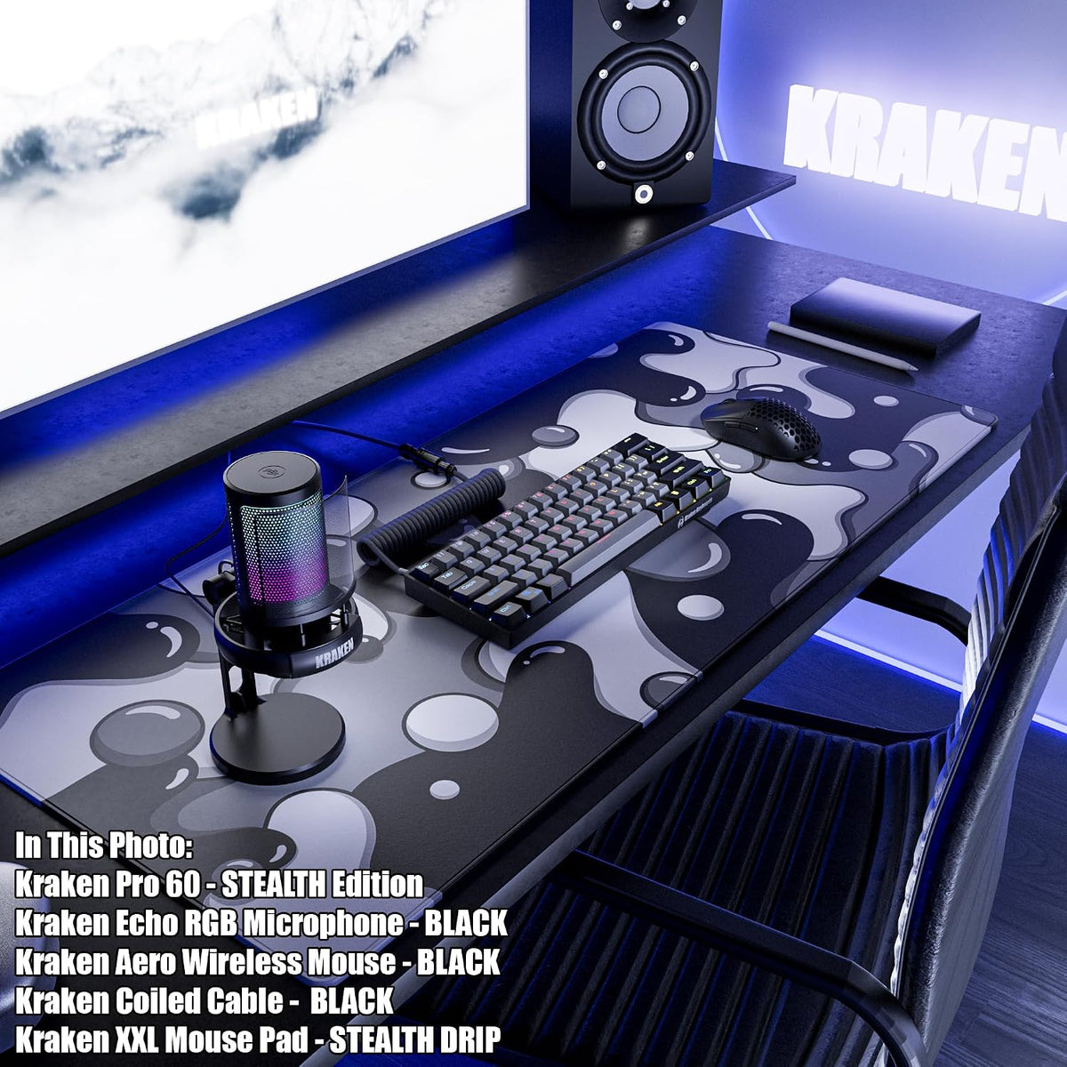 Kraken Keyboards DRIP Edition XXL Black & White Gaming Mouse Pad - Profes...