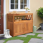 devoko acacia wood outdoor storage cabinet,waterproof potting table showing dimensions
