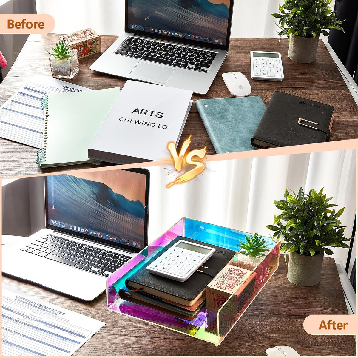Suzile 3 Pcs Iridescent Acrylic Letter Organizer 12.6 x 9.5 x 2.8 Inches Stac...