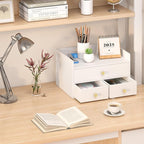 Bamboo Desk Organizer with Drawers Wooden Desktop Storage Drawers - Image 5