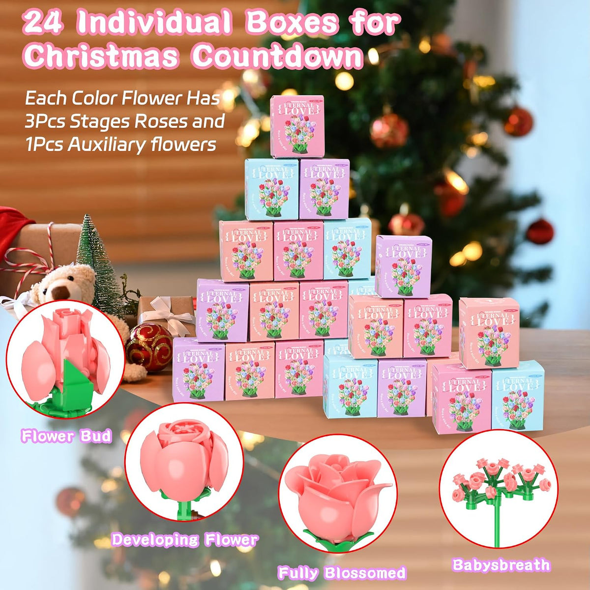 Sopu Flower Advent Calendar 2026, 24 Day Christmas Countdown Building Set - 1...