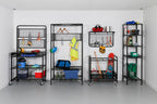 honey-can-do garage entryway storage unit with light, hooks, side view