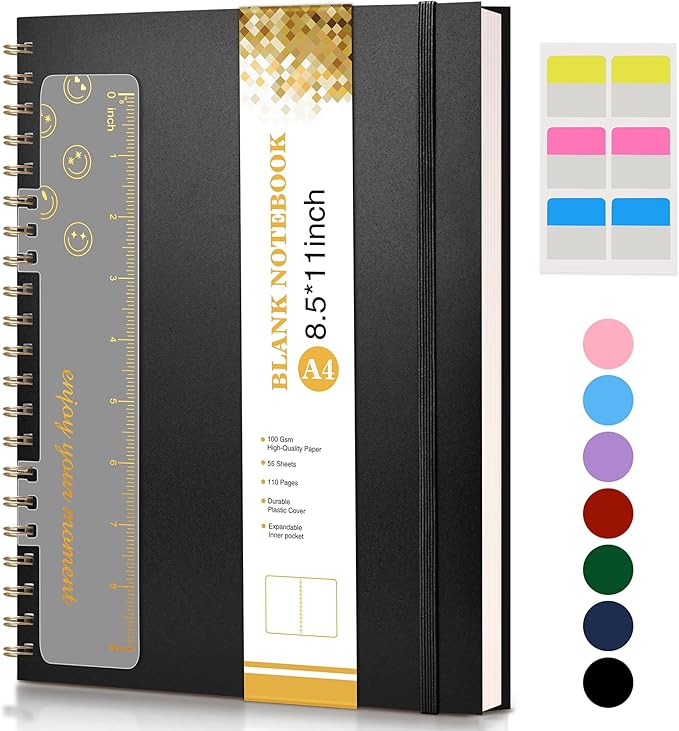 Blank Spiral Notebook Journal 8.5” x 11”, A4 Large Sketch Book by UEBZFOCS