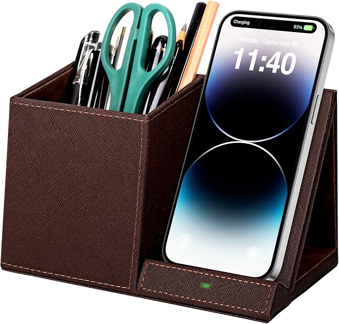 Pen Holder with Wireless Charger, Compatible with iPhone 17/16/15/14/13/12/11/8 by wirelessfuturecharger