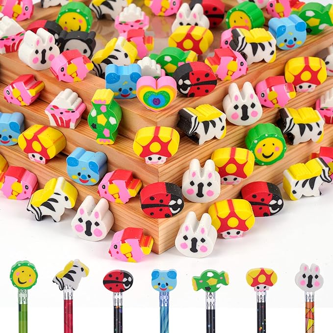 200 Pieces Cartoon Cute Animal Pencil Erasers Pencil Eraser Toppers Rabbit by Kolewo4ever