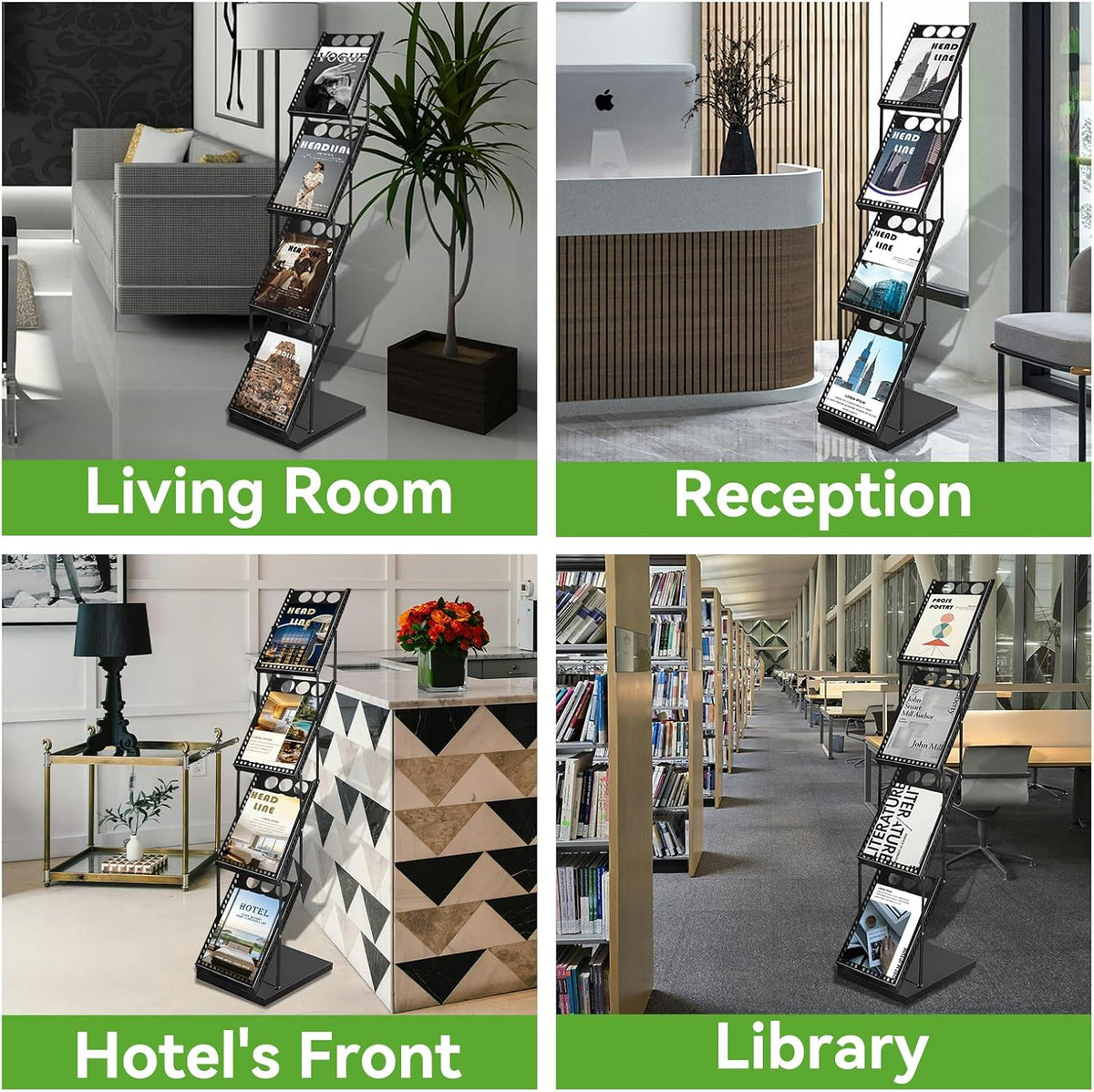 YDisplay Foldable Magazine Display Rack 4-Tier Brochure Literature Display St...