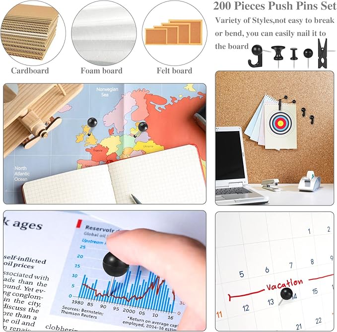 200 Pieces Push Pins Thumb Tacks Black Push Pins - Image 7