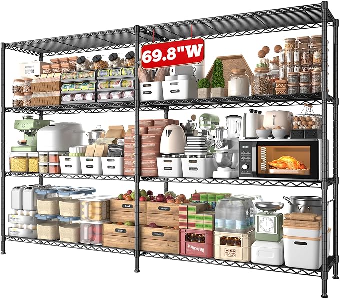 REIBII 69.8" W Storage Shelves 1250LBS Wire Shelving Unit 4 Tier Metal Shelving by REIBII