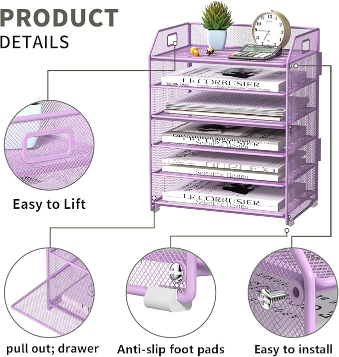 6 Tier Desk Organizer, Heavy-Duty Thick Metal Letter Tray Organizer, Large - Image 3