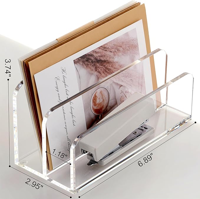 SANRUI Acrylic Mail Sorter Desktop Organizer Holder, 2 Compartments Clear Small - Image 2