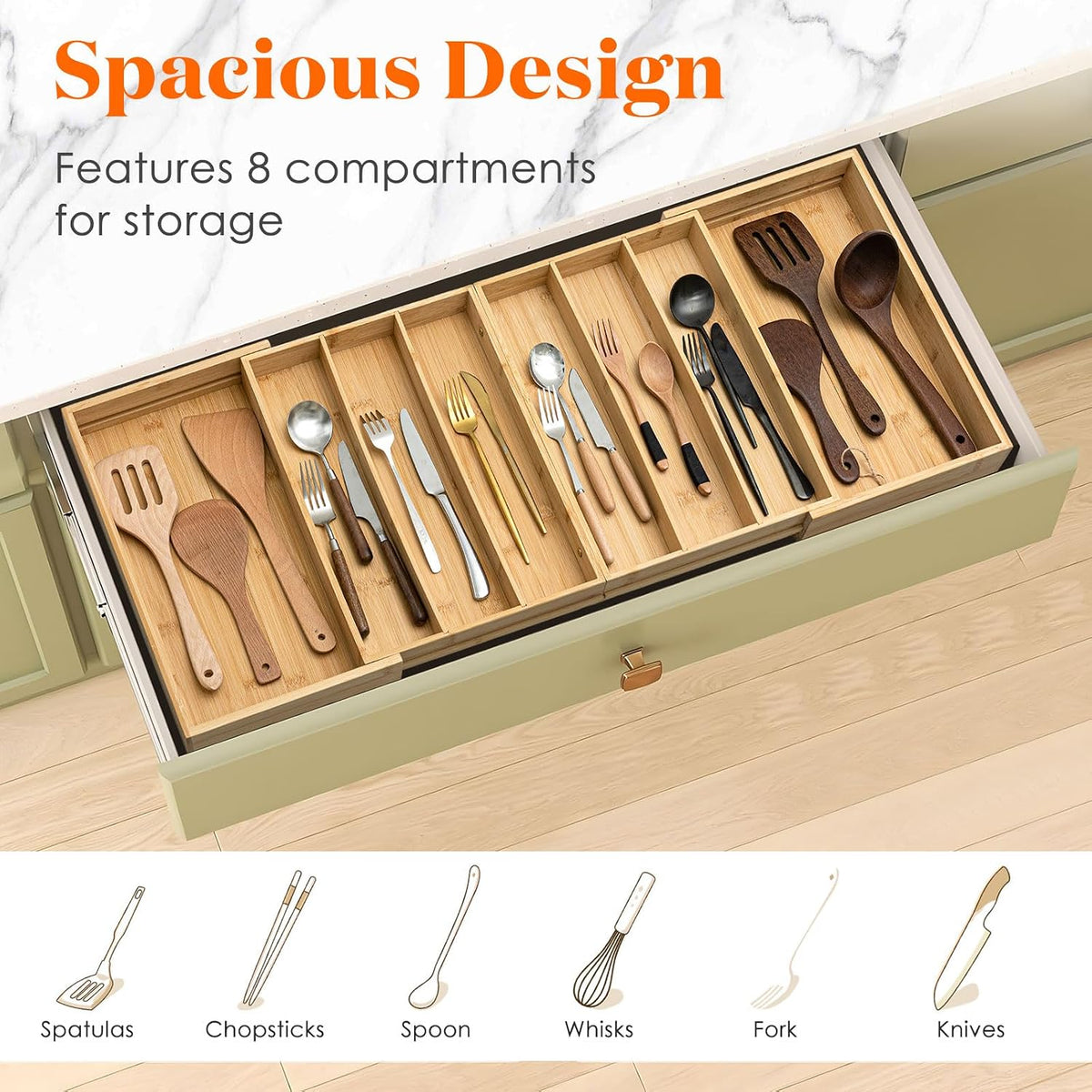 Kathfly Extra Large Drawer Organizer Kitchen Utensils Expandable 21.4 to 36 I...
