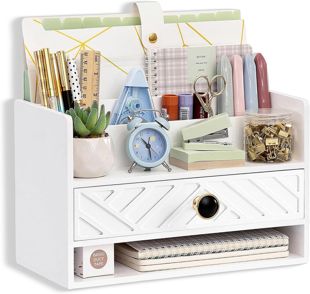 desk organizer with drawer, countertop bill mail organizer, main product view