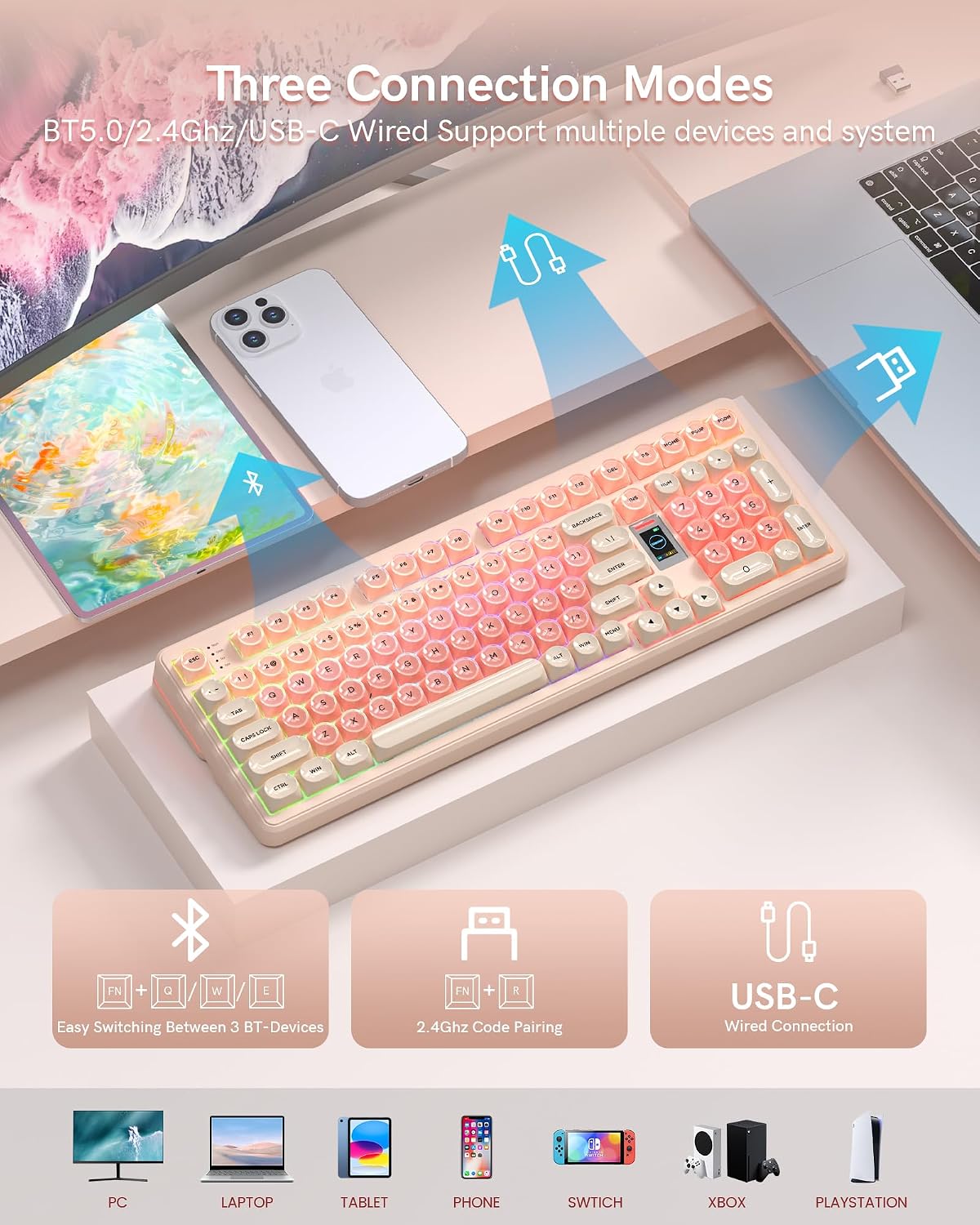 Keymatic WK98 Foundation Mechanical Keyboard, Pink Creamy Gaming Keyboard